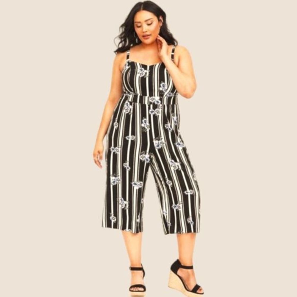 TORRID 2X Striped Floral Challis Culotte Summer Jumpsuit NWOT